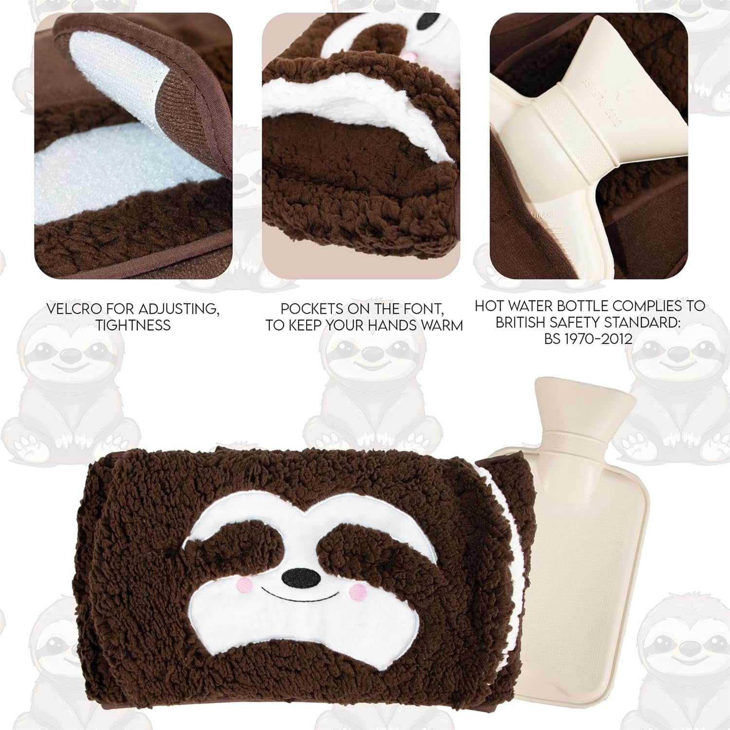 Extra Long 160 Cm Hot Water Bottle Belt with Plush Waist Cover for Targeted Neck, Shoulder, Back, and Leg Warmth – Adjustable, 1 Litre Capacity, Safe & Cozy - Sloth Design