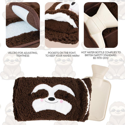 Extra Long 160 Cm Hot Water Bottle Belt with Plush Waist Cover for Targeted Neck, Shoulder, Back, and Leg Warmth – Adjustable, 1 Litre Capacity, Safe & Cozy - Sloth Design