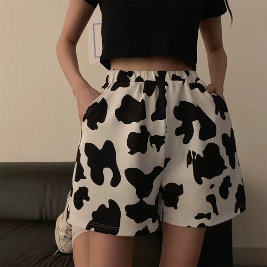 Shorts Womens Elastic Waist Cow Printing Casual Loose Harajuku Streetwear Soft Girls Harjuku Korean Style Ulzzang Female Clothes